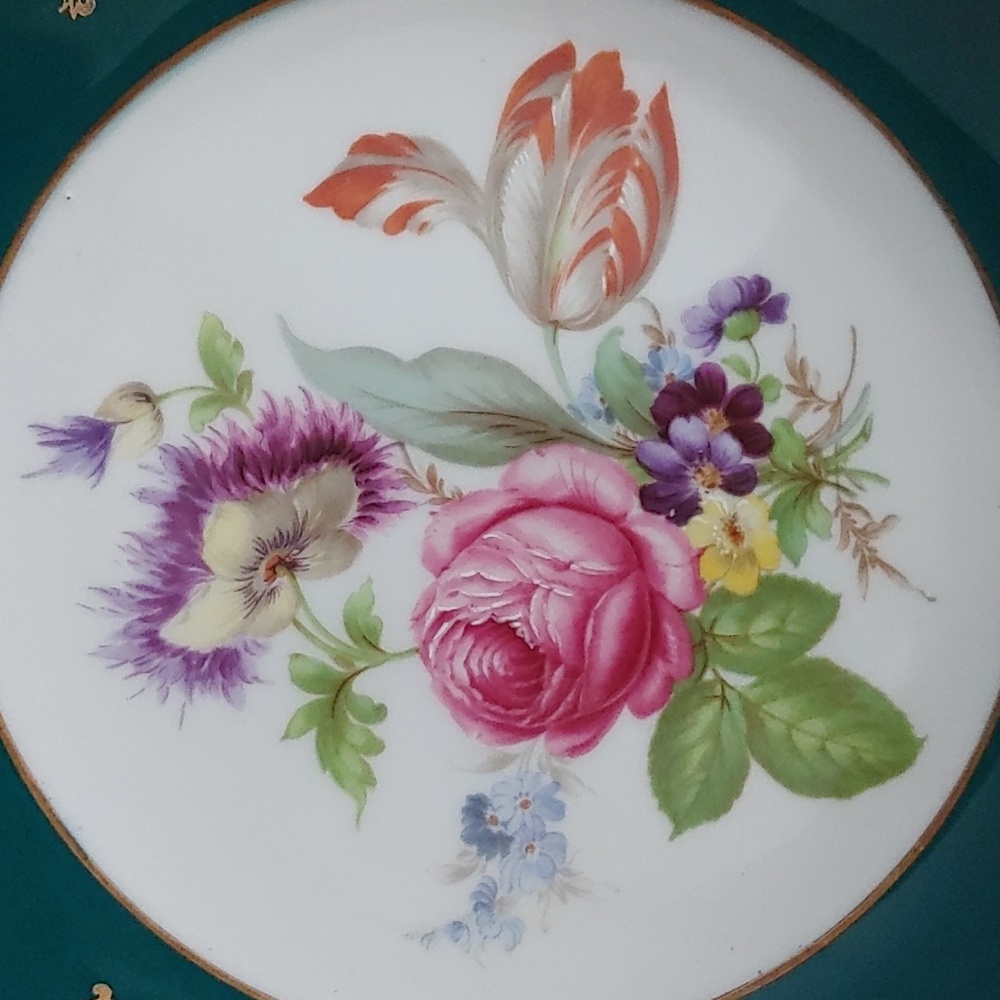 Plate Vintage Gloria Porcelain Floral  W/ Green/Gold Trim 8.5" West Germany - Picture 3 of 7